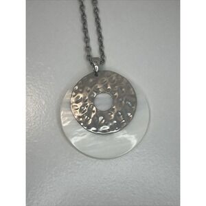 Vintage Cookie Lee Silver Medallion w/ Mother of Pearl Shell Necklace